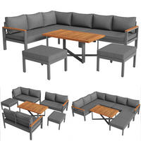 GARTENLOUNGE-SET 114/60/78,5 cm dunkelgrau aus Metall und Polyester mit Tisch - Grau, Metall - OKWISH