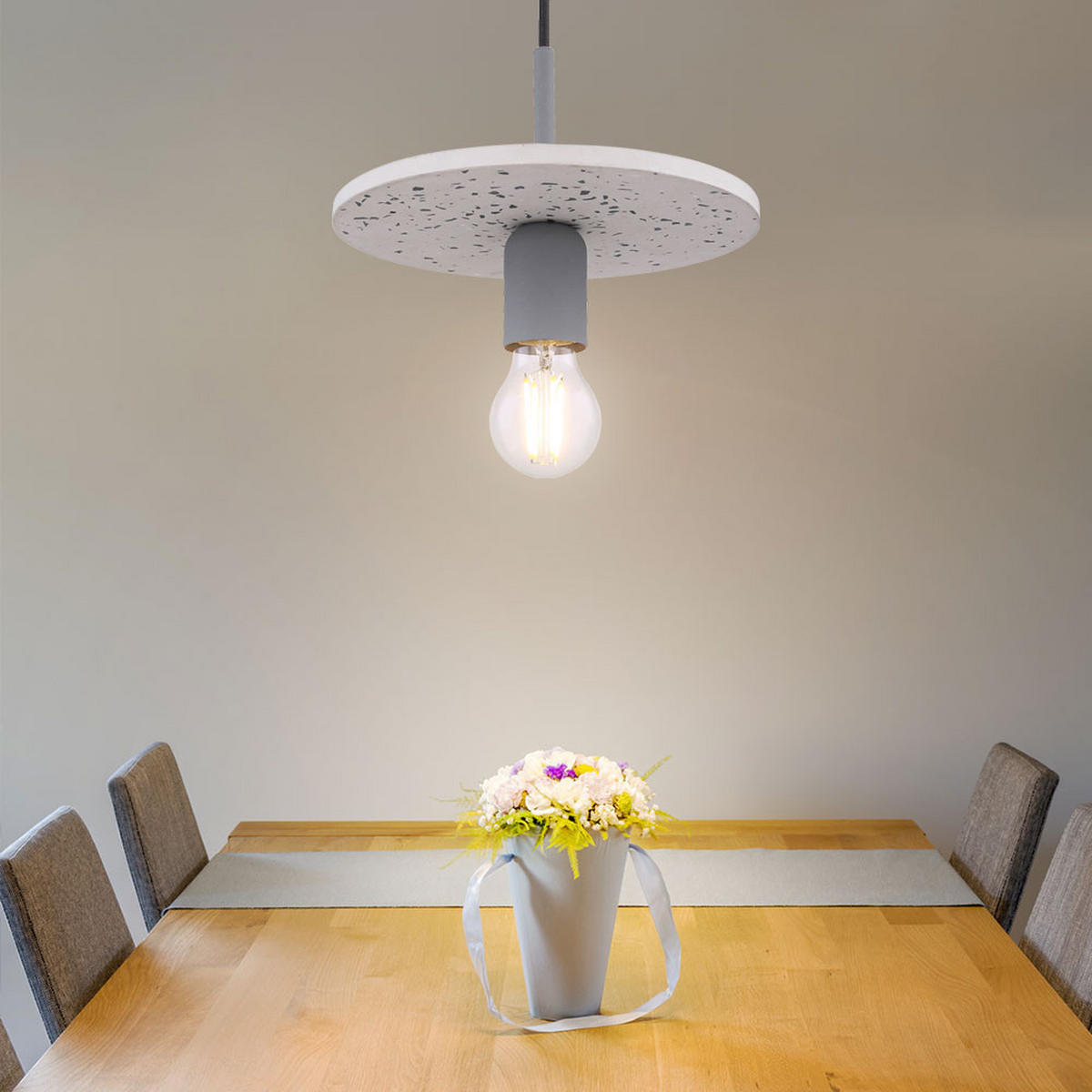 HÄNGELEUCHTE Metall Grau Terrazzo-Steinoptik - Grau, Metall (23/23/120cm)