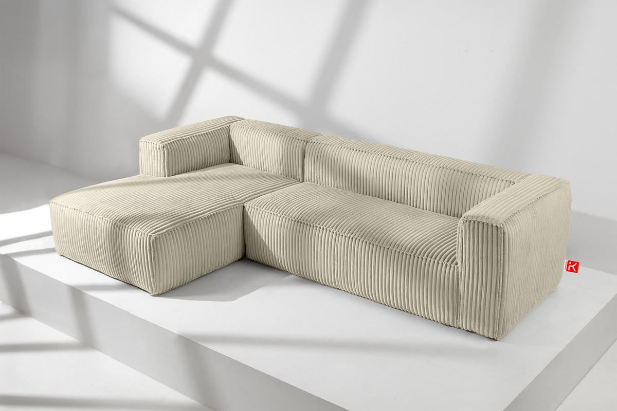 ECKSOFA-LINKS FEROX Modern, Cord-Stoff, cremefarben - Creme, Textil (305/175cm) - KONSIMO®
