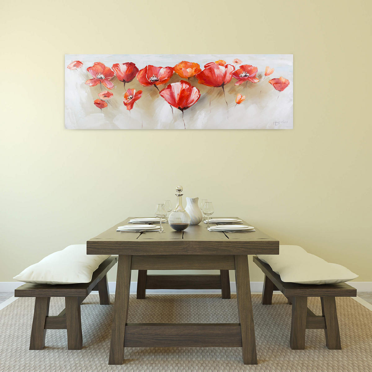 ÖLGEMÄLDE 150/50 cm - Rot, Holz/Textil (2/50cm) - KUNSTLOFT