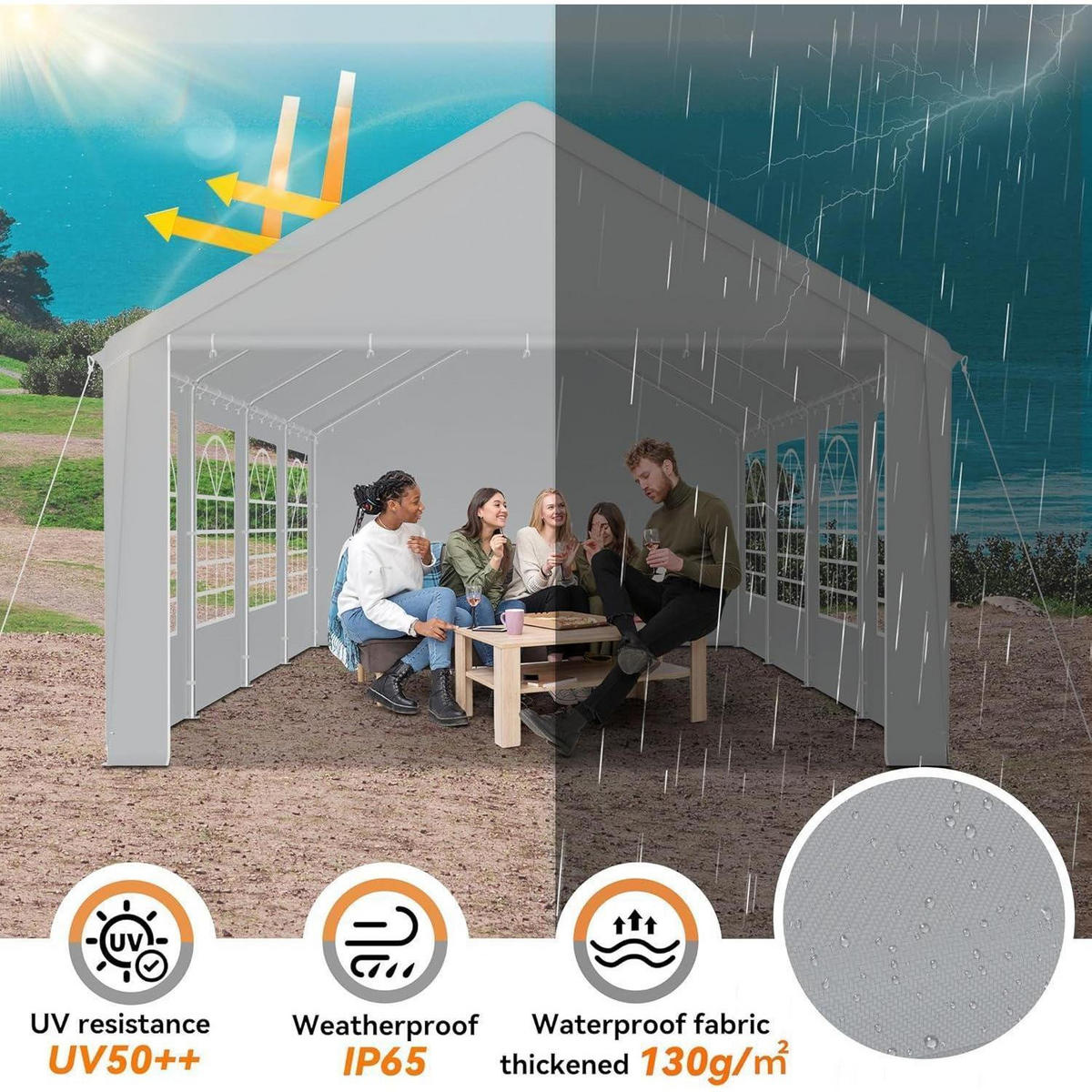 GARTENZELT 4 x 8 m Grau mit 4 Seitenwänden - Grau, Textil (402/200/800cm)