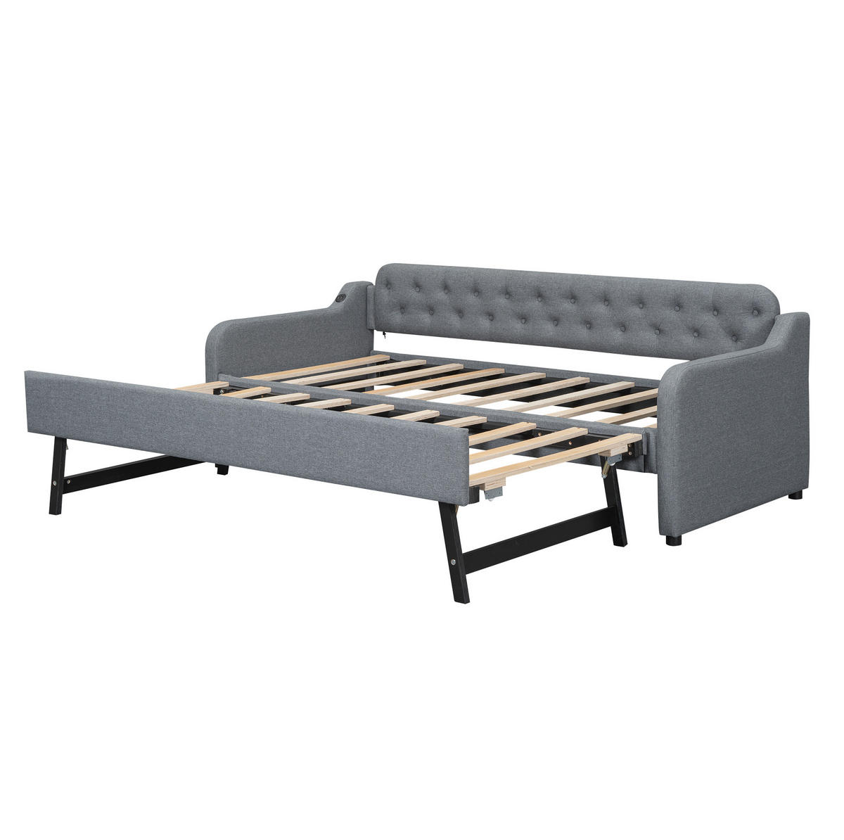 POLSTERBETT 90/200 cm mit Polsterbett und USB-Anschluss, Grau - Grau, Textil (90/200cm) - Flora Grace