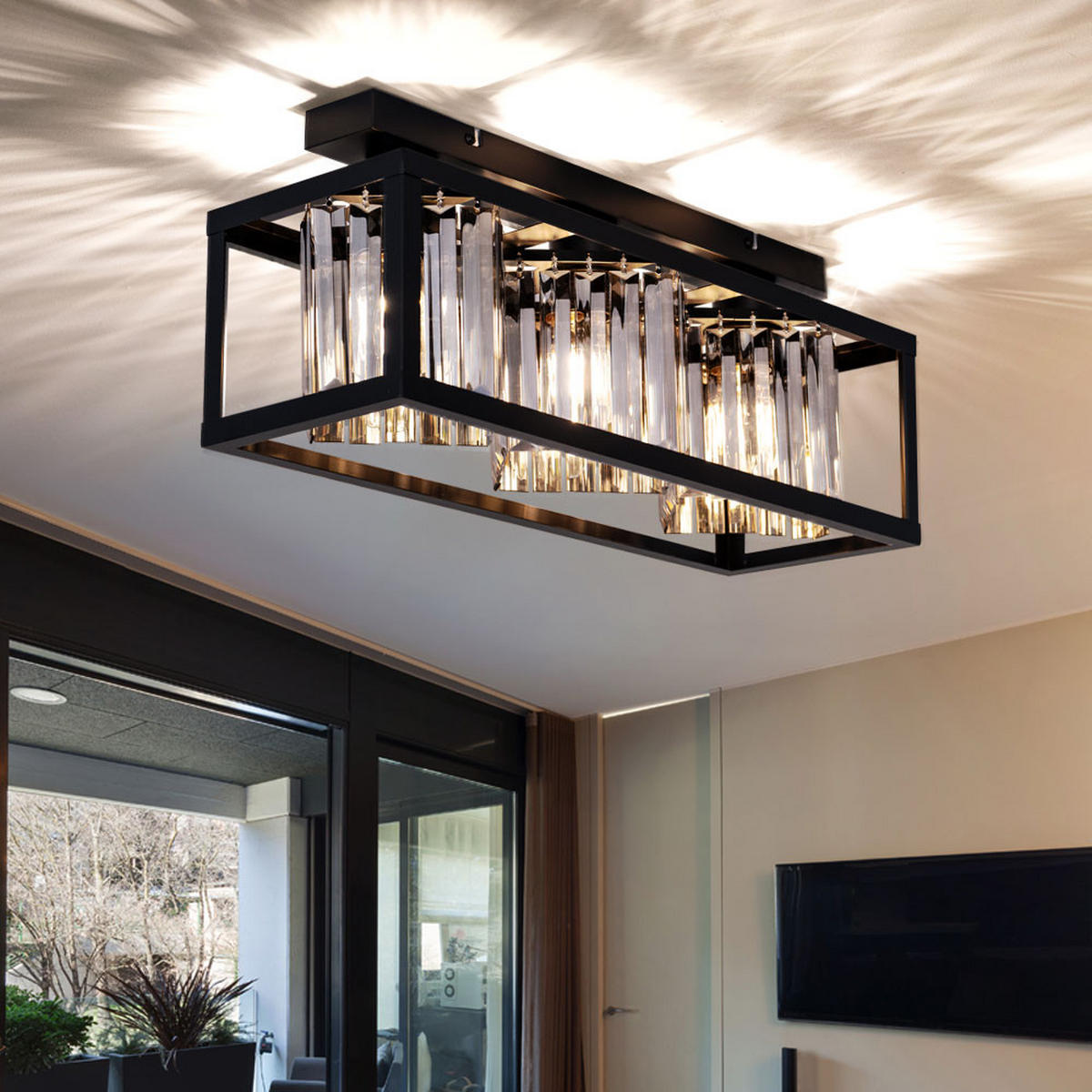 DECKENLEUCHTE MATHILDE Schwarz Glaskristall rauch - Schwarz, Glas (51/17/20.5cm) - Globo Lighting