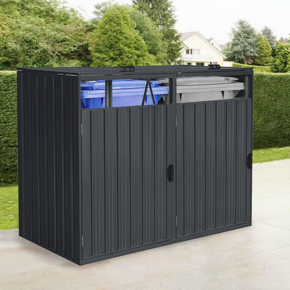 MÜLLTONNENBOX CUBO - Menge: 4, Ausstattung: 4x 240L - Anthrazit, Metall (320/122/80cm) - Home Deluxe