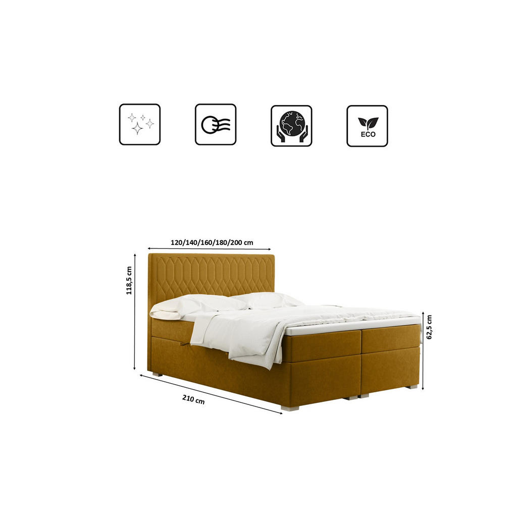 Thumbnail - Kaiser Möbel Boxbett, Gelb, Textil, H2, 7-Zonen, Höhe ca. 20 cm, einzeln stellbar,Rechteckig, 140x200 cm, Schlafzimmer, ...