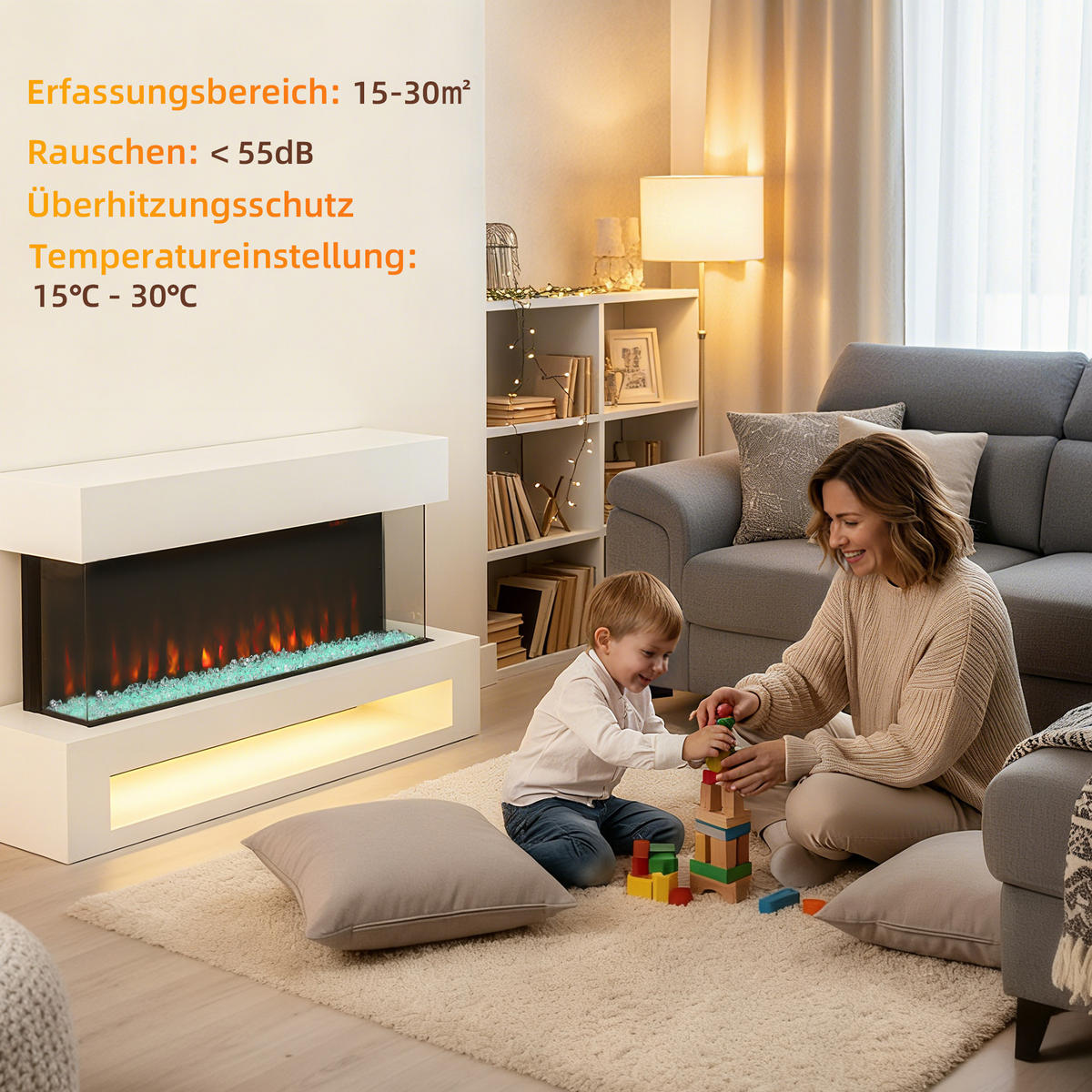 ELEKTROKAMIN mit 11 Flammenfarben 10 Kristallbett-Farben 1000W/2000W Weiß - Weiß, Metall (30/68/110cm) - HOMCOM