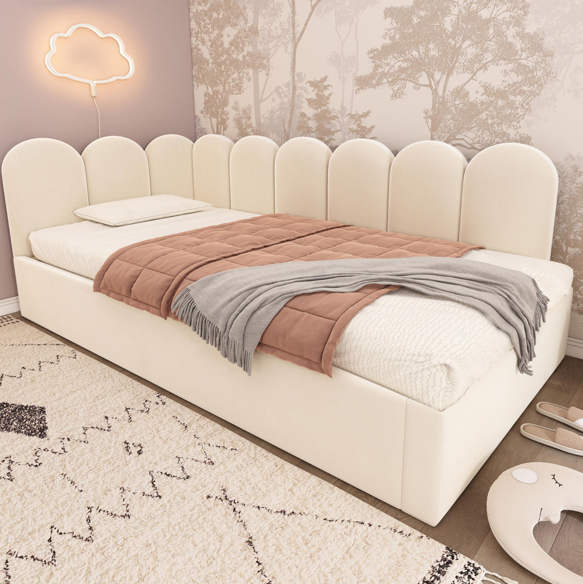 TAGESBETT mit Ausziehbett 90x200 cm Samt Beige - Beige, Holzwerkstoff (90/200cm) - Beauniv