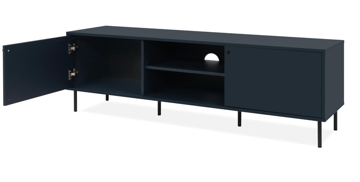 TV-LOWBOARD blau 160 cm, Fernsehtisch mit 4 Fächern - Blau/Schwarz, Holzwerkstoff/Metall (110/40/60cm) - Furn.Design