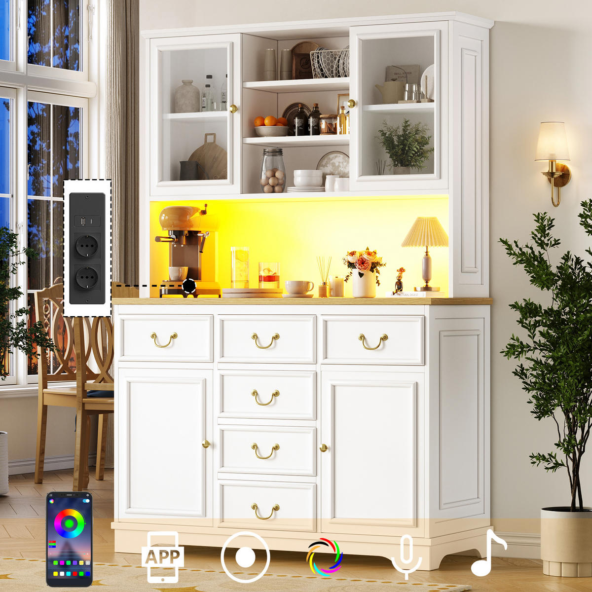 BUFFETSCHRANK 118/39,5/180 cm Weiß aus MDF mit LED - Weiß, Holzwerkstoff (118/180/40cm) - OKWISH