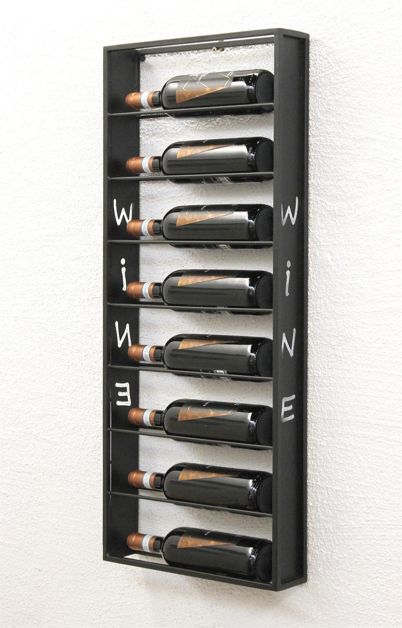 WEINREGAL Sofie für 8 Flaschen Wand Metall Schwarz 88 cm - Schwarz, Metall (7/88/8cm) - DanDiBo