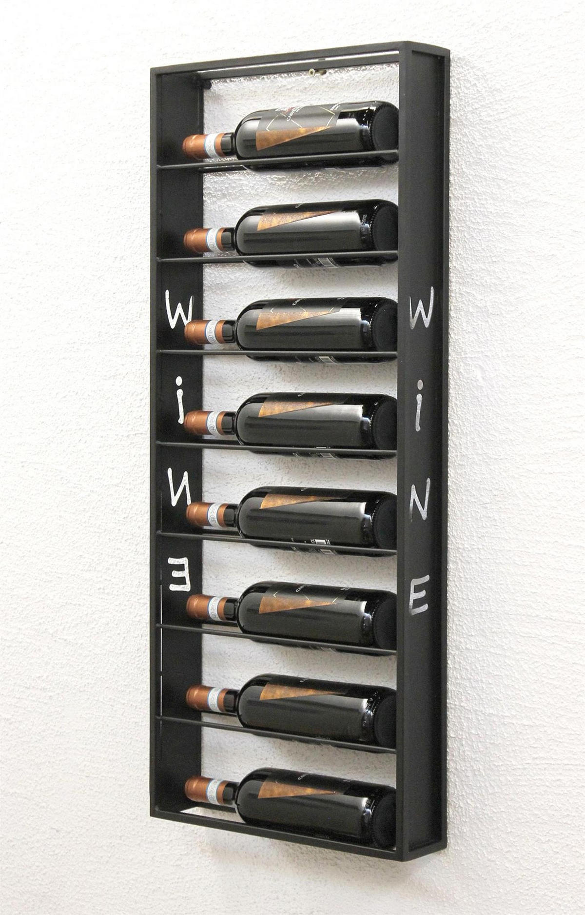 WEINREGAL Sofie für 8 Flaschen Wand Metall Schwarz 88 cm - Schwarz, Metall (7/88/8cm) - DanDiBo