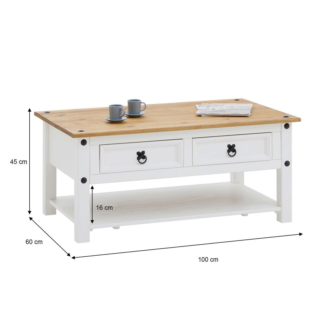 COUCHTISCH CAMPO weiß/braun - Weiß/Braun, Holz (60/100/45cm) - CARO-Möbel