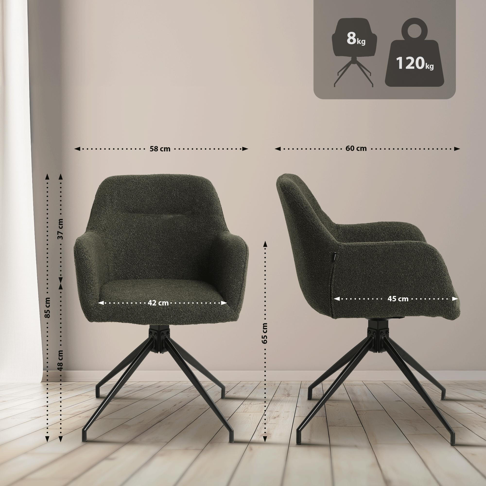 ARMLEHNENSTUHL Stoff Dunkelgrün - Dunkelgrün/Schwarz, Textil/Metall (58/85/60cm) - CLP