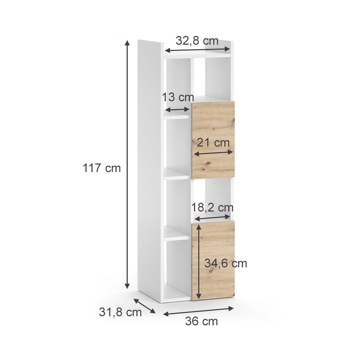 BADSCHRANK Alf Weiß 36 x 117 cm mit 2 Schubladen - Weiß, Holzwerkstoff (36/117/36cm) - Vicco