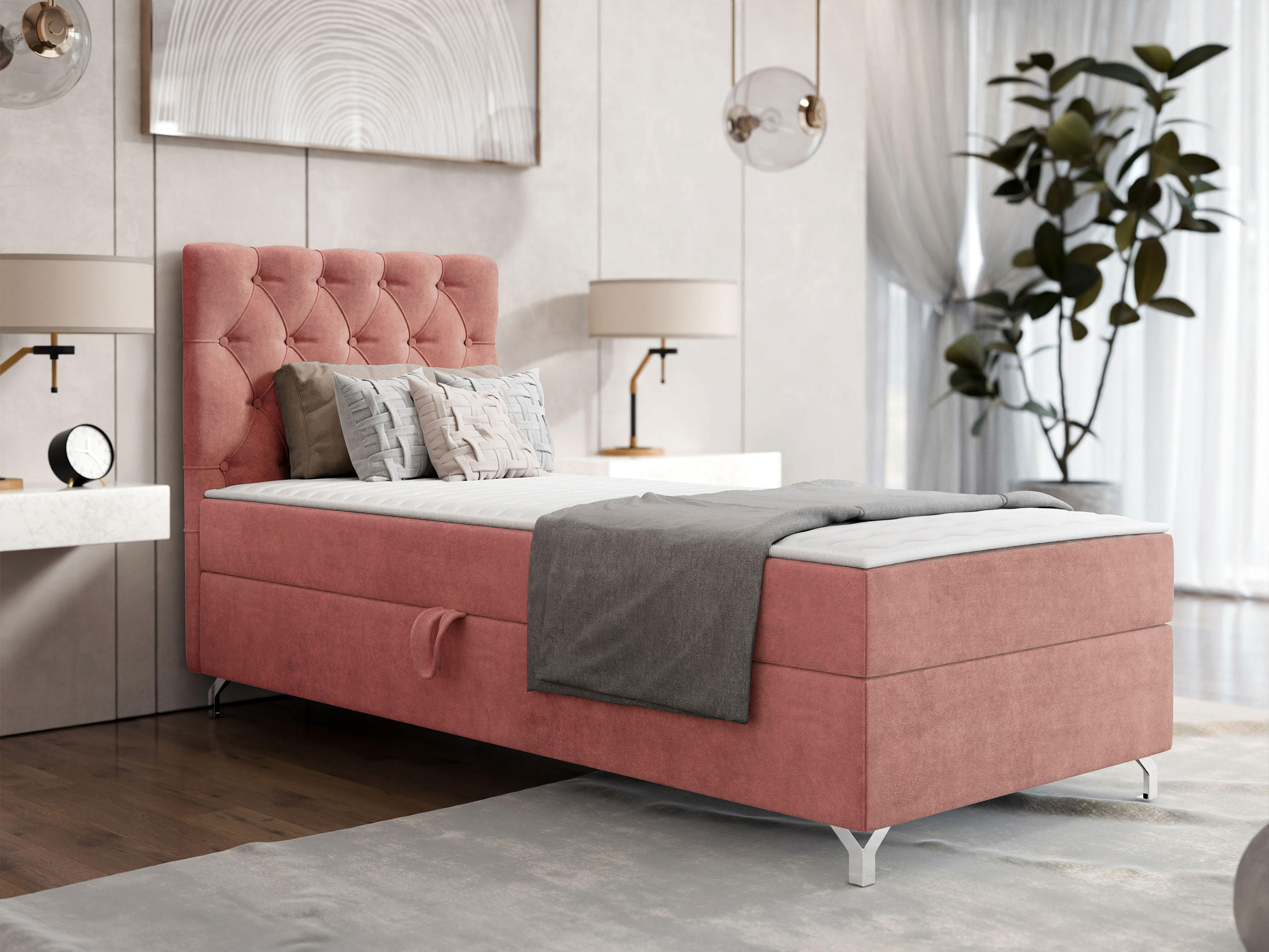 BOXBETT Chester 1, Seite: Links - Silberfarben/Bronzefarben, Holz/Textil (80/200cm) - MIRJAN24