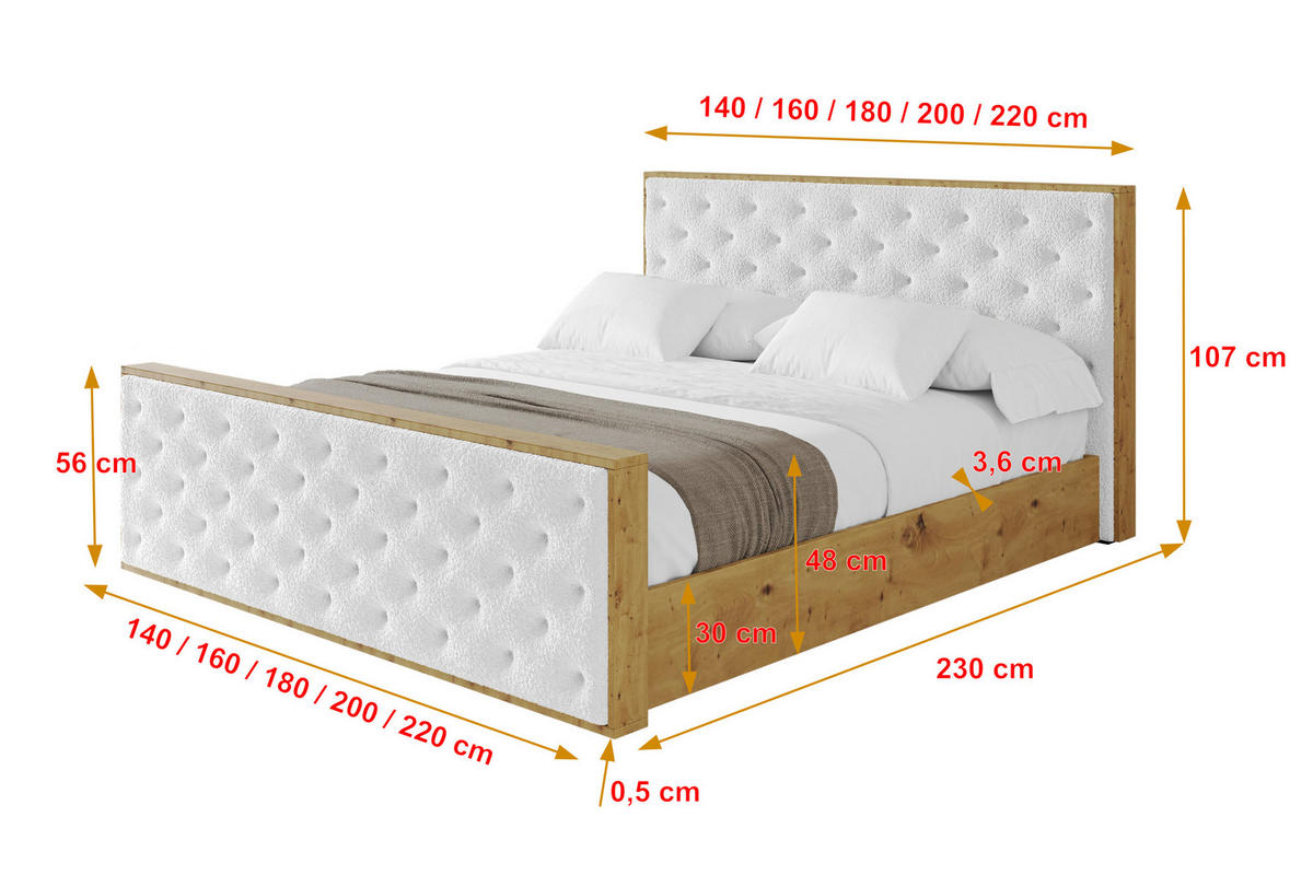 POLSTERBETT mit Bettkasten, Fußteil und Lattenrost, Boxbett ohne Matratze - ENZO3-Z 180x200 Weiß - Weiß, Holzwerkstoff/Textil (180/200cm) - ALTDECOR