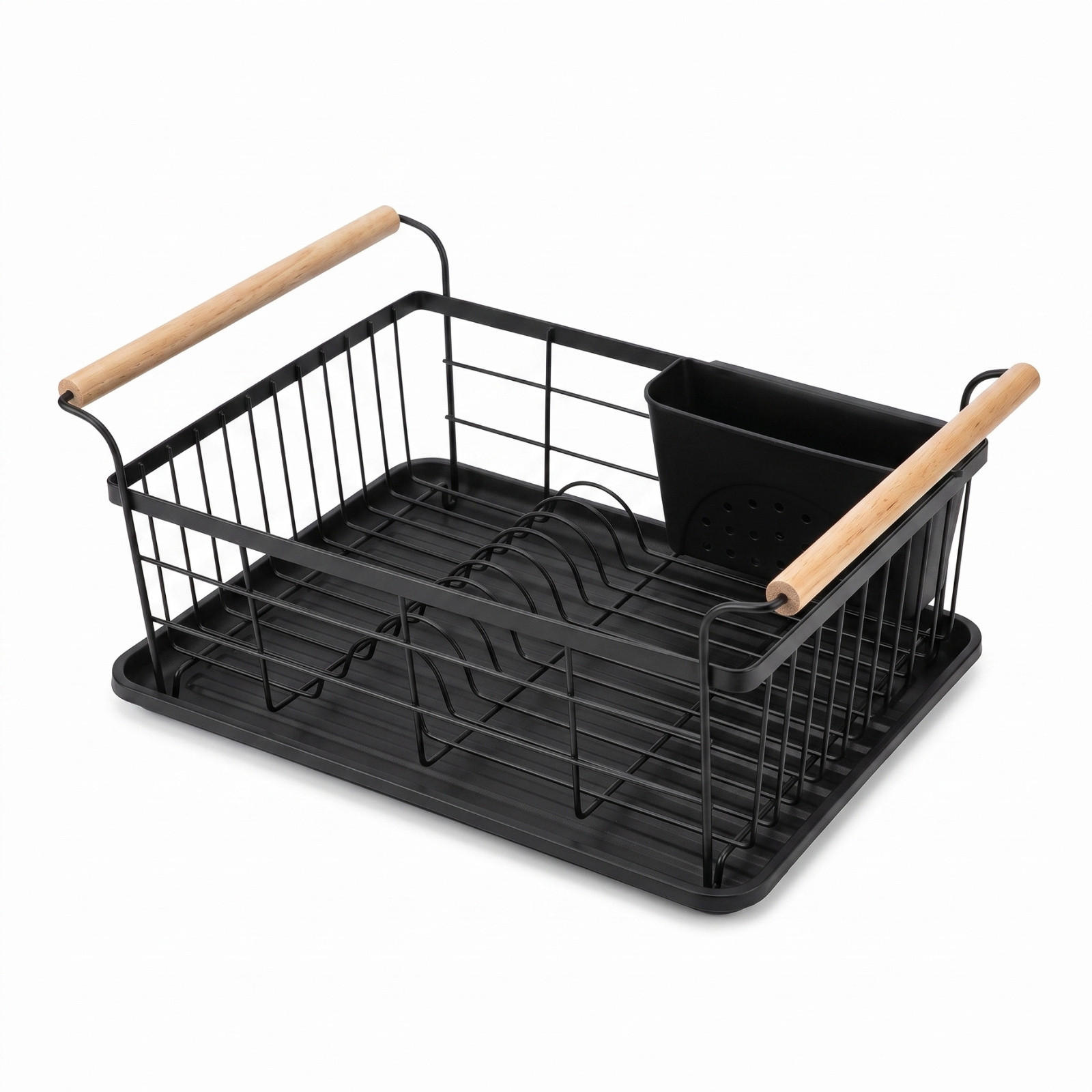 GESCHIRRABTROPFER mit Besteckbehälter 43/32/20 cm - Schwarz, Metall (32/20/43cm) - BOXIMO