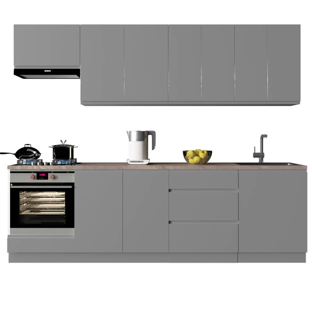 KÜCHENZEILE 260 cm – Aspen KA1-M260 - in Grau/Hochglanz - Grau, Holz (260/212/47cm)