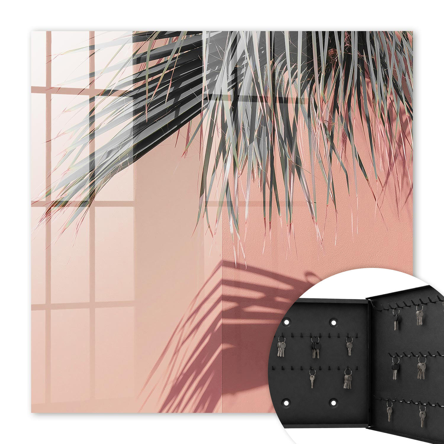 SCHLÜSSELBOX Schwarz 30x30 cm- Türöffnung nach rechts - Tropische Eleganz - Pink, Metall (30/30/5cm) - TULUP