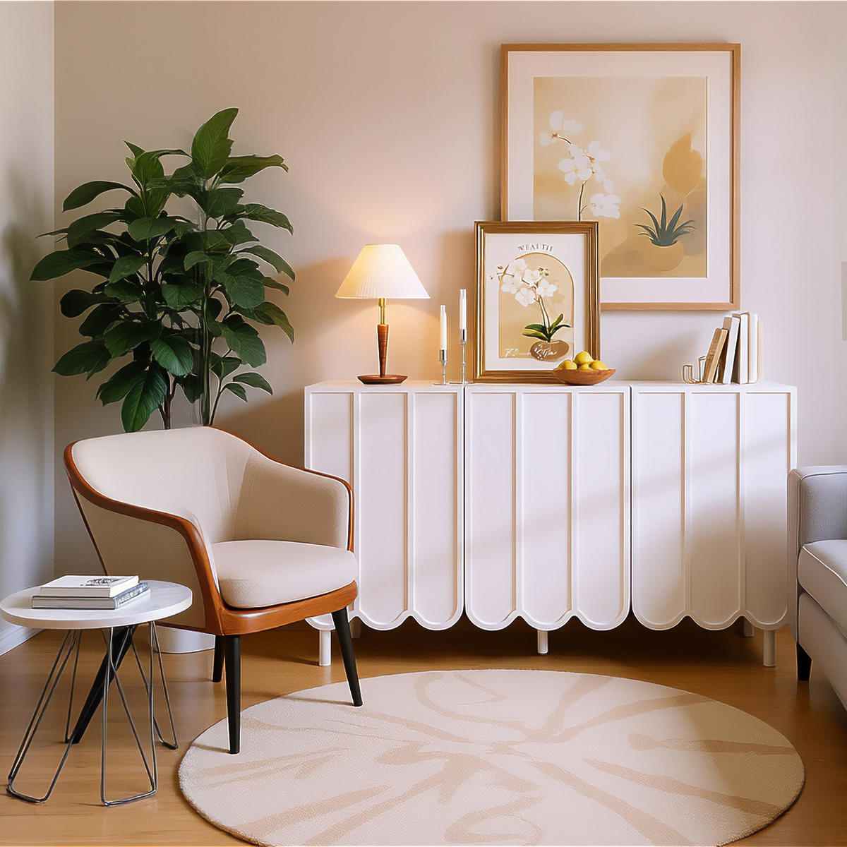 SIDEBOARD mit 3 Türen & 3 Schubladen, Weiß & Holzoptik, 160 x 40 x 80 cm - Weiß, Holzwerkstoff/Metall (120/80/35cm) - Urban Meuble