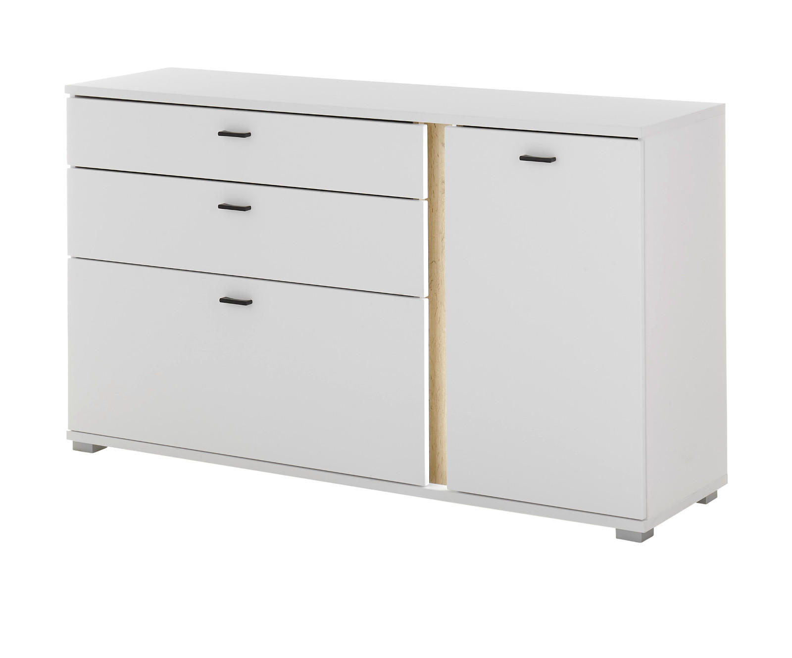 SIDEBOARD weiß matt, Eiche Wotan 150 cm, Kommode inklusive Frontbeleuchtung - Silberfarben/Eiche Wotan, Holzwerkstoff/Kunststoff (150/86/42cm) - Furn.Design