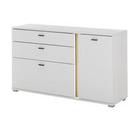 SIDEBOARD weiß matt, Eiche Wotan 150 cm, Kommode inklusive Frontbeleuchtung - Silberfarben/Eiche Wotan, Holzwerkstoff/Kunststoff (150/86/42cm) - Furn.Design
