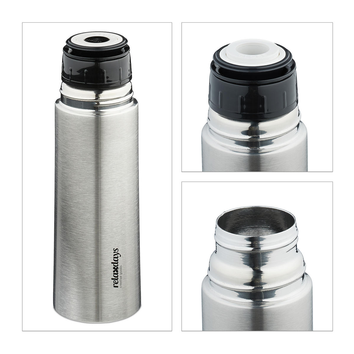 EDELSTAHL-TRINKFLASCHE - Silberfarben, Kunststoff/Metall (0.4L) - Relaxdays