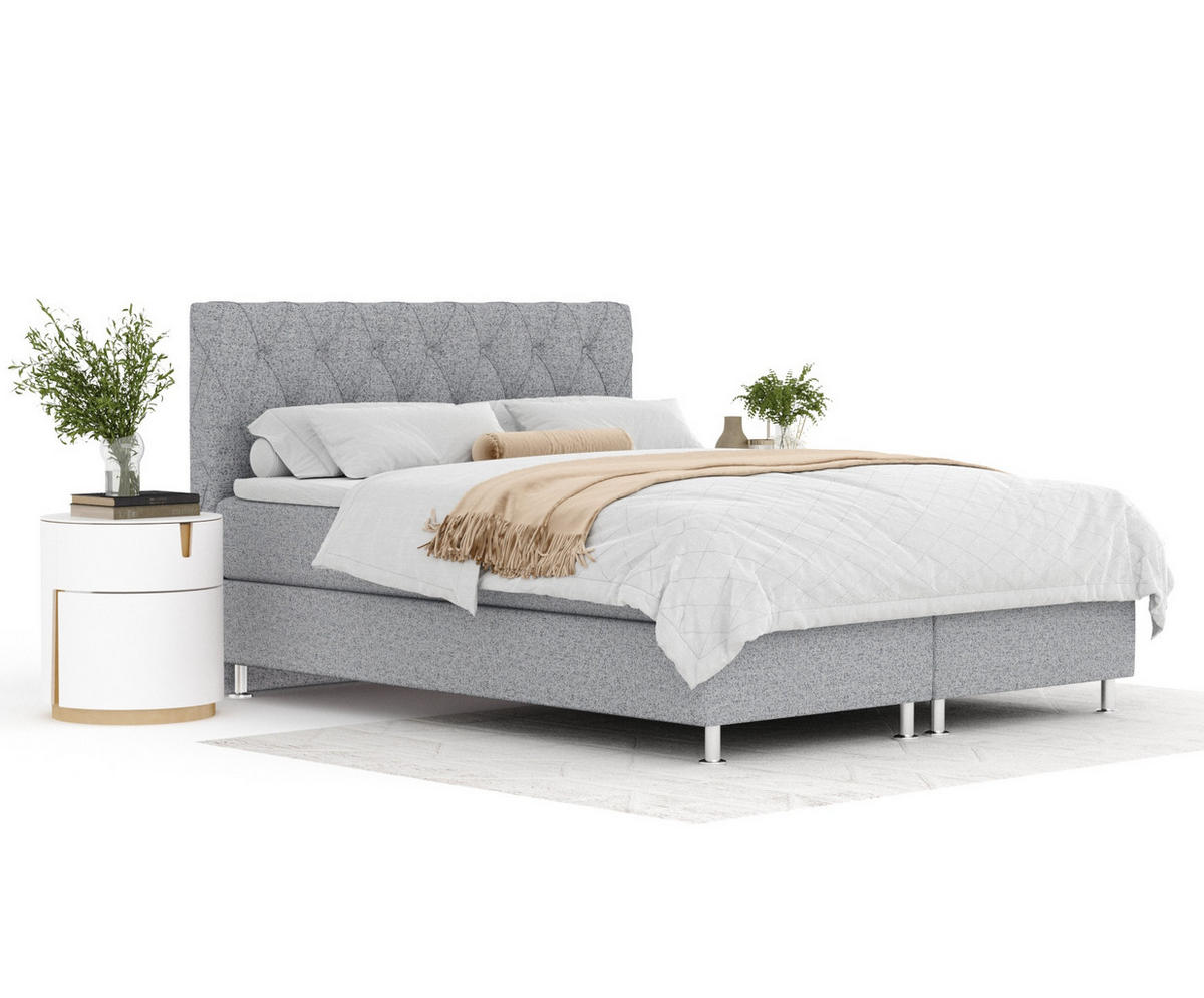 BOXSPRINGBETT Otus Grau 140/200 cm mit Latex-Topper - Silberfarben/Grau, Holz/Holzwerkstoff (140/200cm) - Maison de Reve
