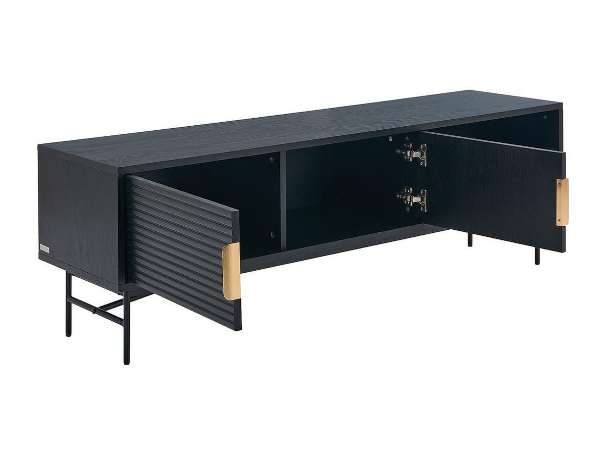 TV-MÖBEL mit 2 Türen & 2 Ablagefächern - Eichenfurnier & Metall - Schwarz & Goldfarben - SIRIOLA - Schwarz, Metall (40/50/160cm) - Vente-Unique