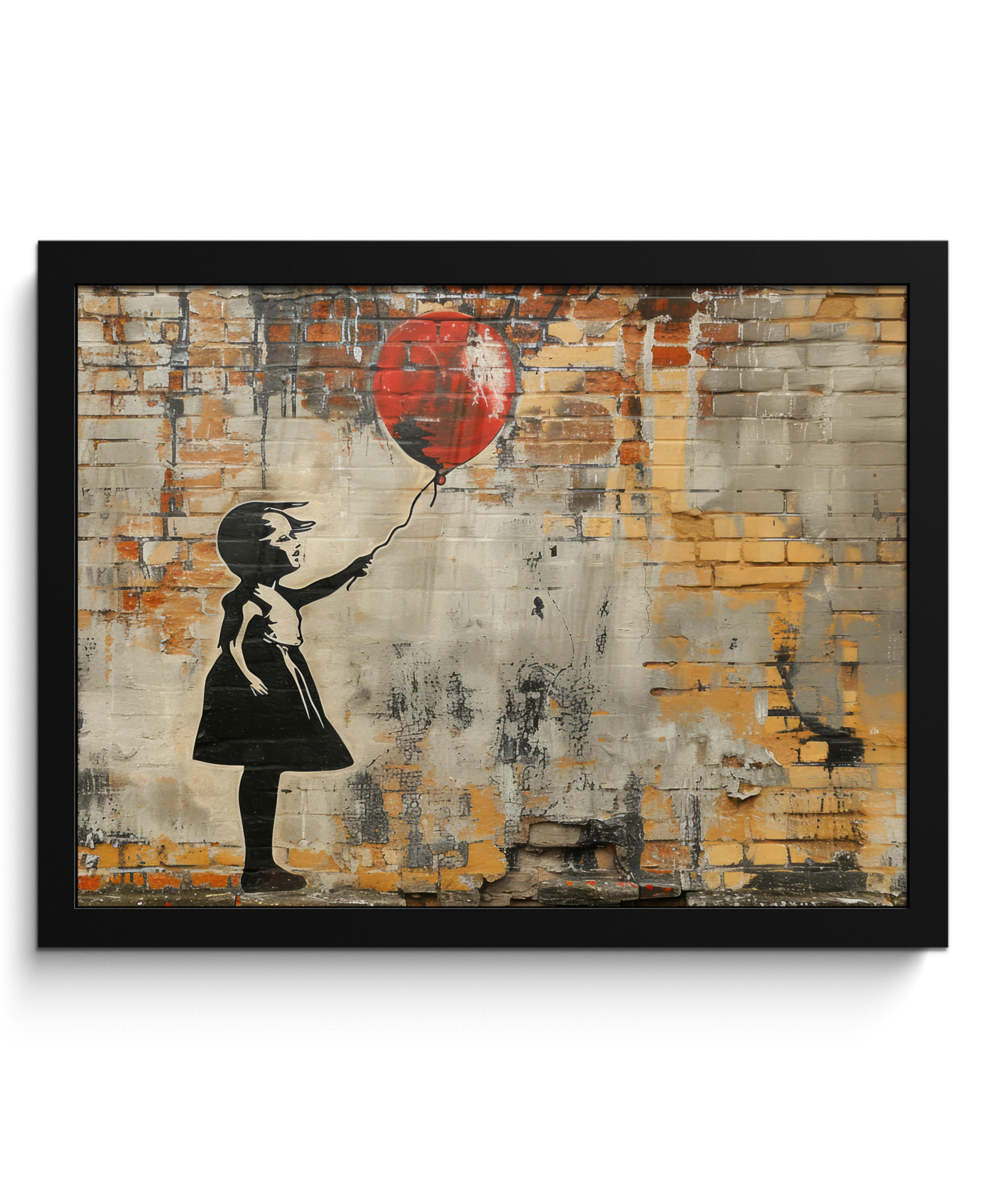 POSTER MIT RAHMENGERAHMTES BILD - Graffiti - Banksy - Mädchen - Straßenkunst - 40x30 cm - Sandfarben, Papier (40/30cm) - MuchoWow