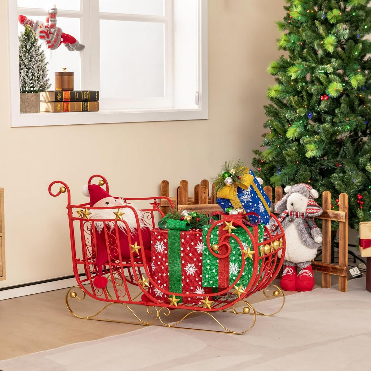 WEIHNACHTSSCHLITTEN Deko Multicolor - Multicolor, Metall (99/61/36cm) - COSTWAY