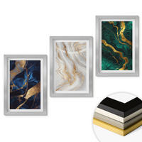 WANDBILDER 3er Set - 20x30 cm Silberner Rahmen - Abstrakte blaugrüne Muster - Silberfarben, Kunststoff (20/30cm) - ArtPrintCave