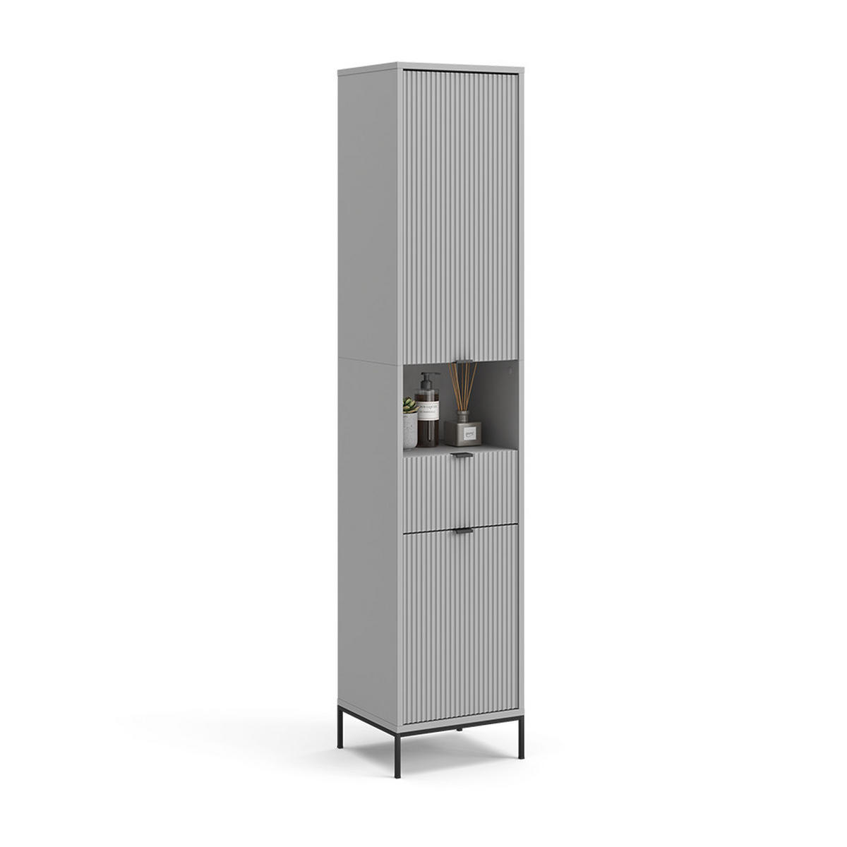 BADSCHRANK Eliza Grau 40 x 190 cm mit Türen, und Schublade - Grau, Holzwerkstoff (40/190/35cm) - Vicco