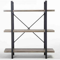 BÜCHERREGAL mit 3 Etagen Grau Metall Holzoptik - Grau, Holzwerkstoff (32.3/101.6/89.9cm)