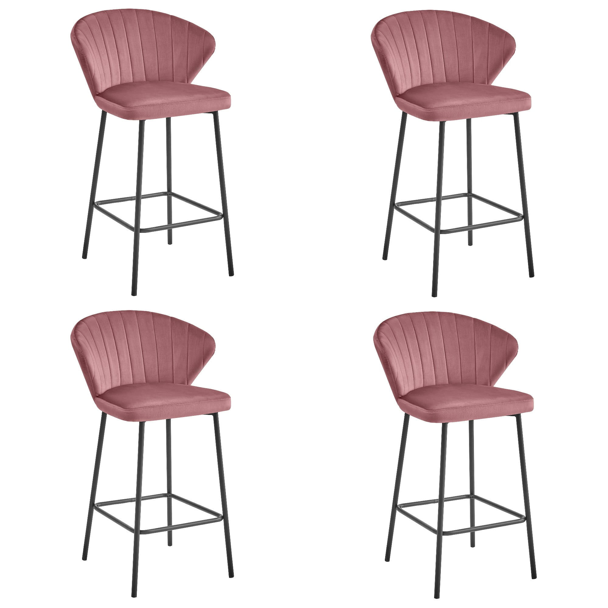BARHOCKER 4-er Set GATTA dunkelrosa Sitz, schwarze Basis - Dunkelrosa/Schwarz, Metall (43.5/90.5/36.5cm) - Valora