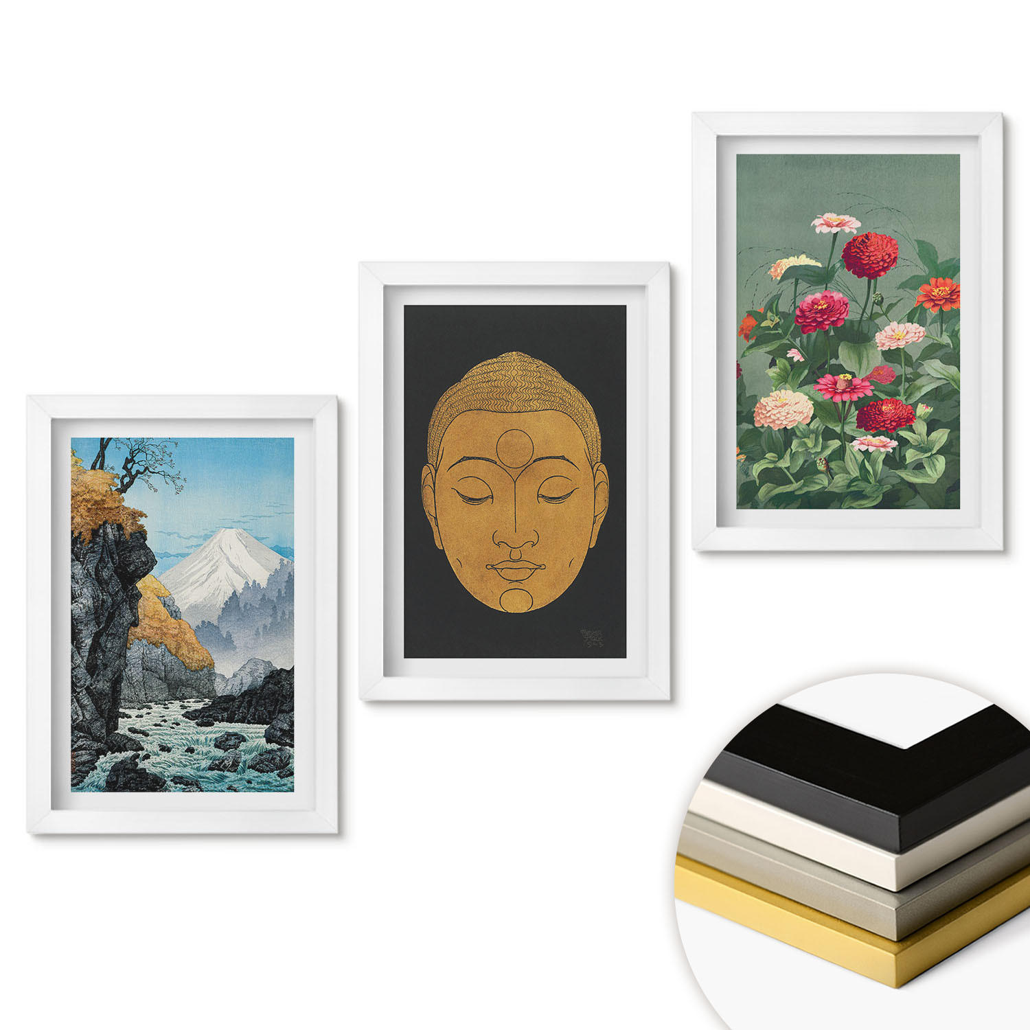 WANDBILDER 3er-Set - 20x30 cm Weißer Rahmen - Japanische Natur, Japandi-Kultur - Weiß, Kunststoff (20/30cm) - ArtPrintCave