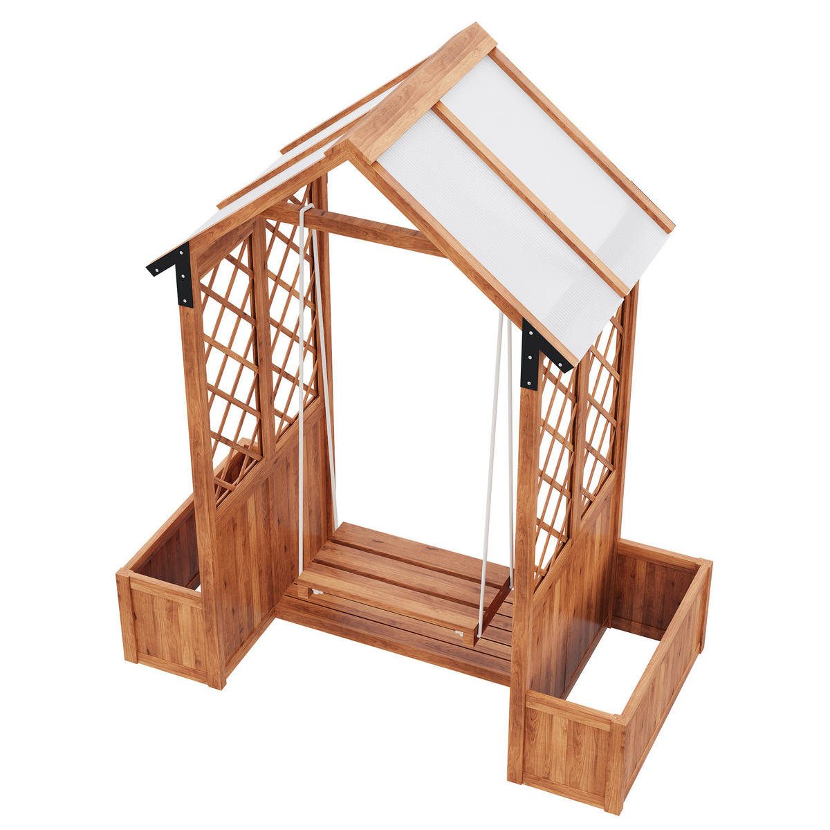 BLUMENTOPF 142/70/163 cm Braun mit Schaukel und Spalier als Kletterhilfe - Braun, Holz (70/163/142cm) - Oxeza