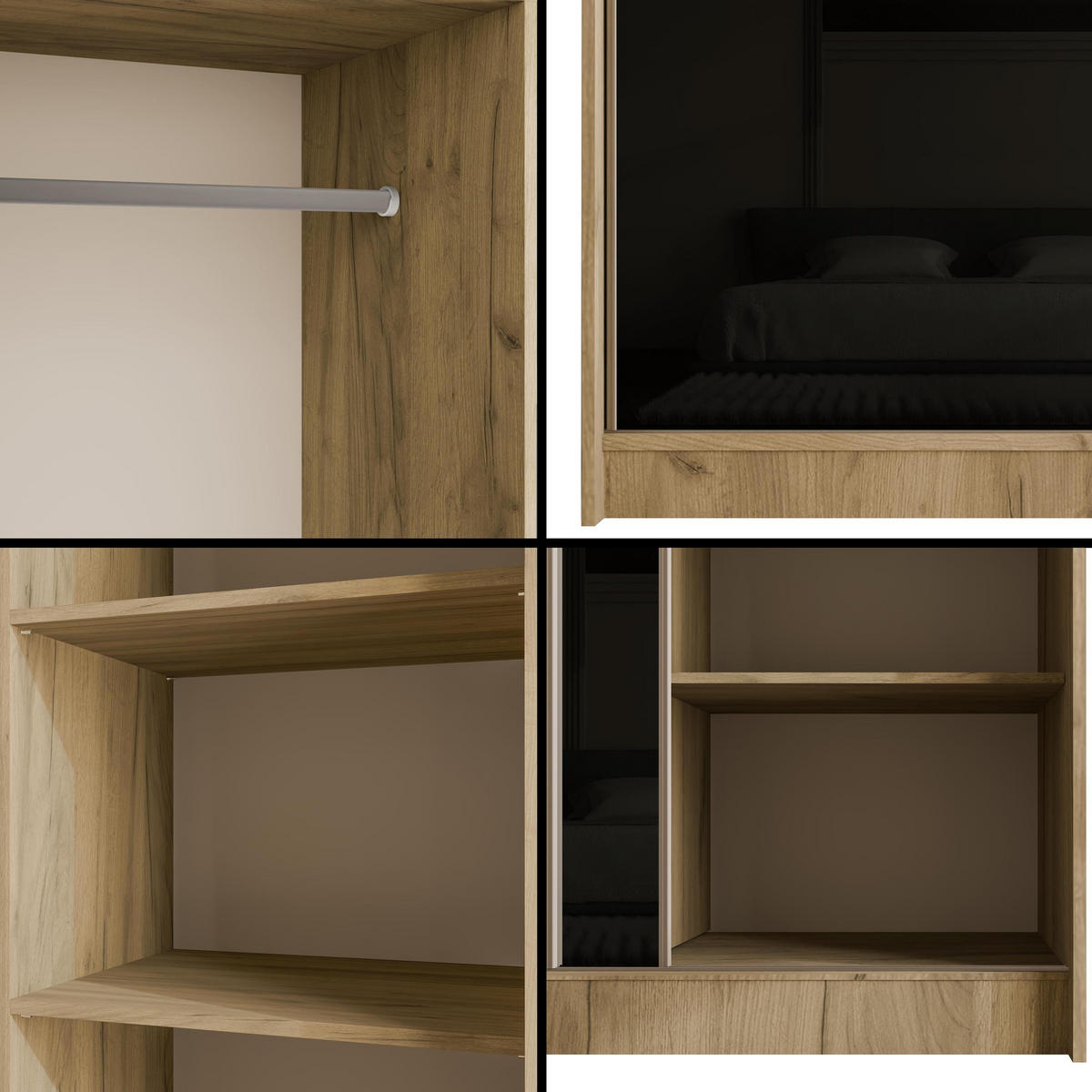 KLEIDERSCHRANK PEKA - 150 cm - Eichefarben|Schwarz - Eichefarben/Schwarz, Holzwerkstoff (150/215/61cm) - ALTDECOR
