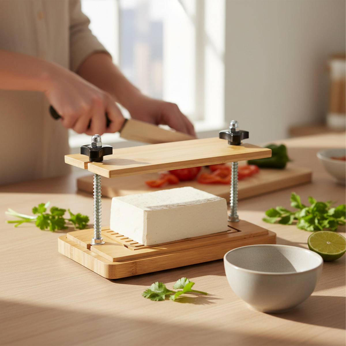 TOFUPRESSE - Hellbraun, Holz/Metall (14cm) - Relaxdays