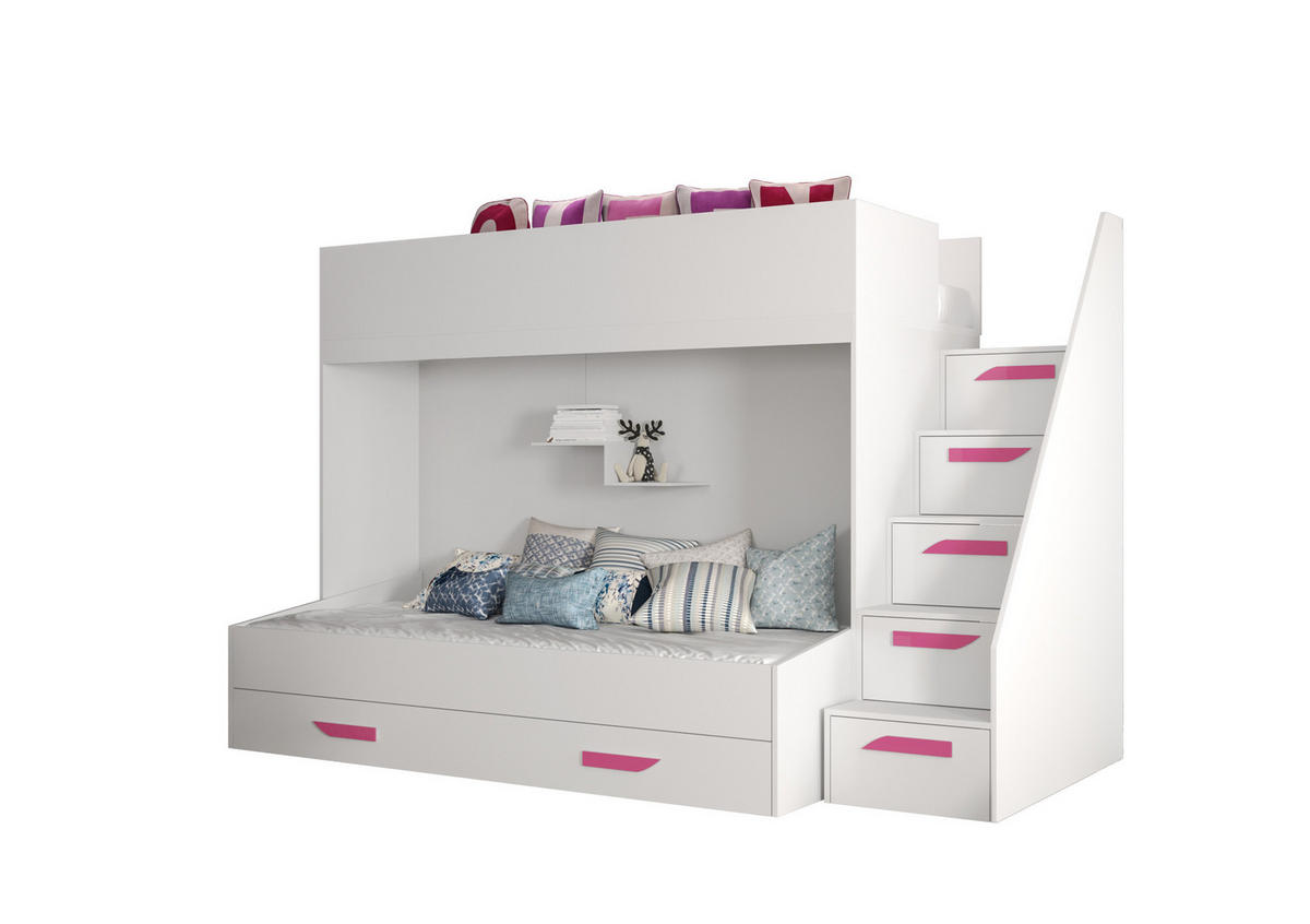 ETAGENBETT 90/200 cm - Pink/Weiß, Holz (90/200cm) - Abiks Möbel