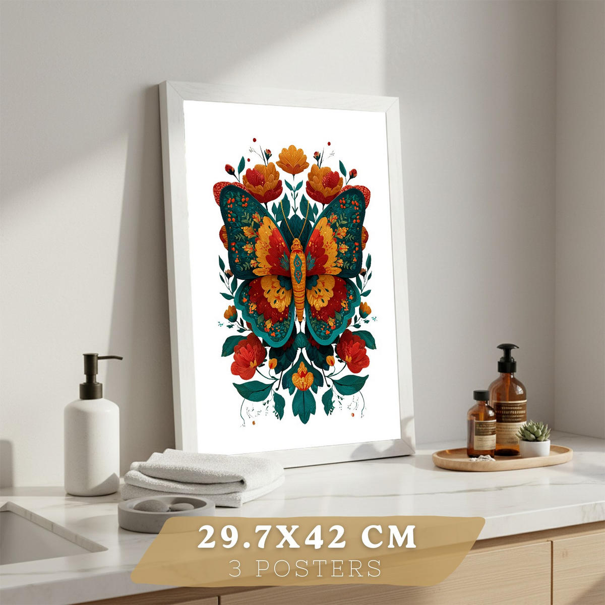 PLAKÁT Sada 3 dekorativních koupelnových tisků Bílý rám A3 - bílá, papír (42/29.7/3cm) - Nacnic