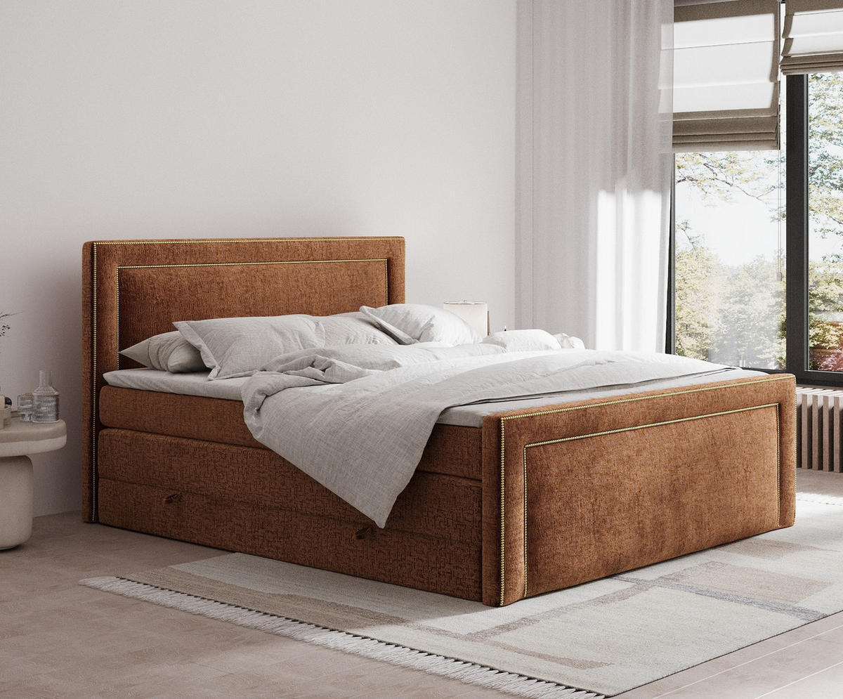 BOXSPRINGBETT Luxora Kupferfarbe 200/200 cm - Schwarz/Kupferfarben, Holz/Holzwerkstoff (200/200cm) - Maison de Reve