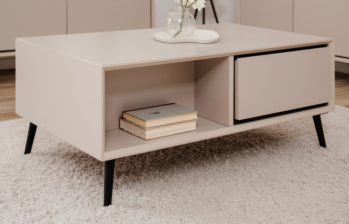 COUCHTISCH sand, schwarz 94 cm, Wohnzimmertisch mit Stauraum - Sandfarben/Schwarz, Holz/Holzwerkstoff (55/94/40cm) - Furn.Design