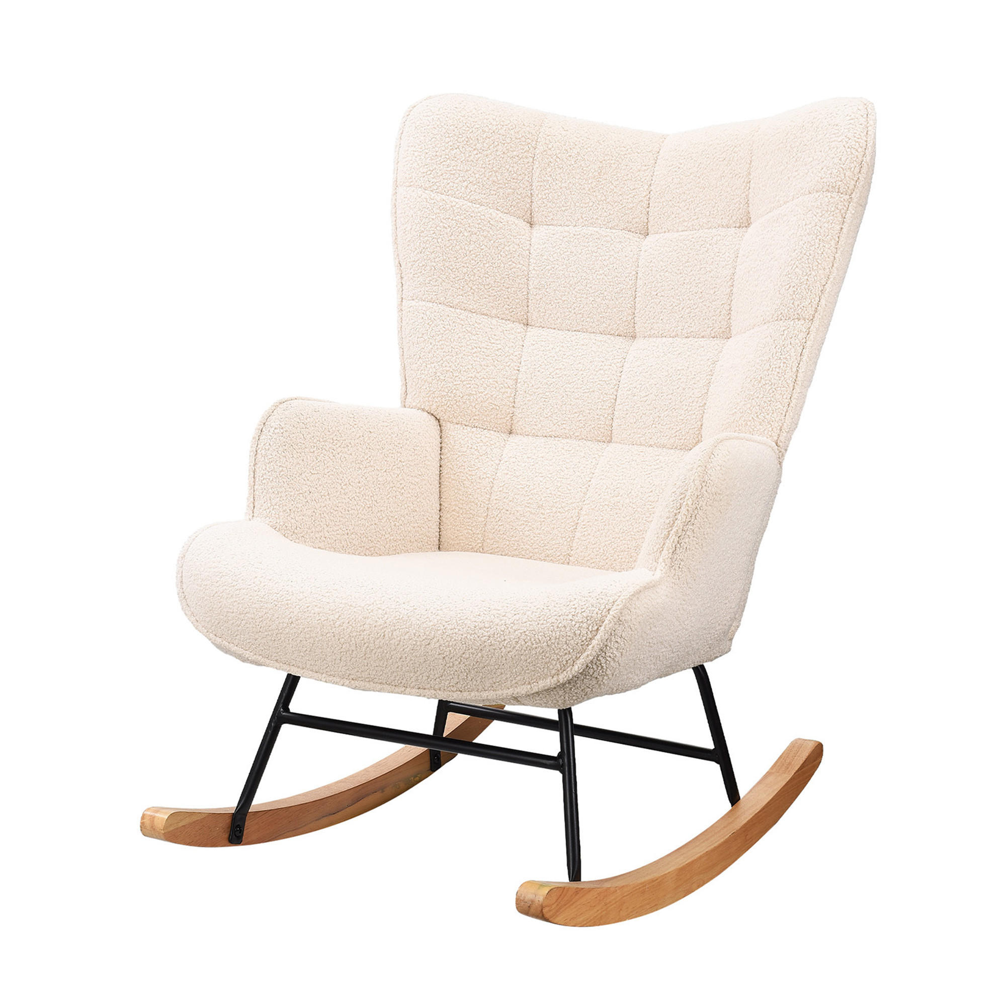 SCHAUKELSTUHL, Teddy-Velours, Skandinavisch, Belastbarkeit 120 kg, Beige - Beige/Kieferfarben, Holz/Textil (68/92/75cm) - GENKI LIVING