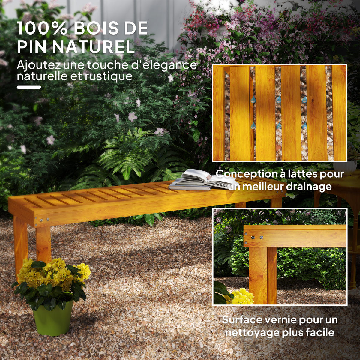 GARTENBANK DE-17776 2 Sitzer mit Lattenrost Natur - Naturfarben, Holz (132/43/34cm) - ComfortXL