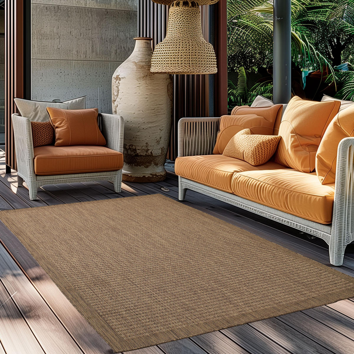 TEPPICH Outdoor Flachgewebe Uni-Farbe Polypropylen Balkon Braun Rechteckig 160x230 - Braun, Textil (160/230cm) - KADIMA DESIGN