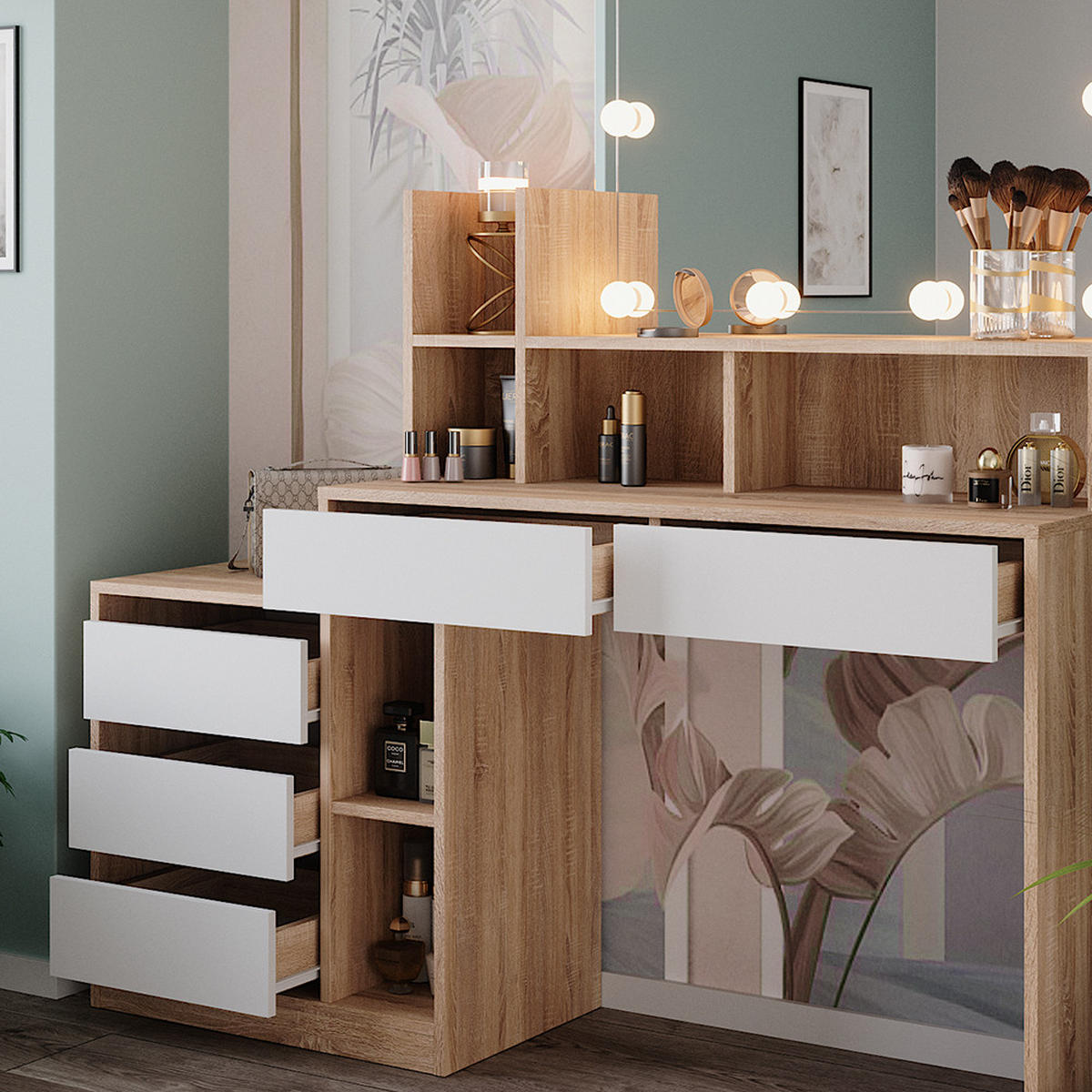TOALETNÍ STOLEK Anja Bílá/Sonoma - bílá/Sonoma dub, kompozitní dřevo (139.8/115/40cm) - Vicco