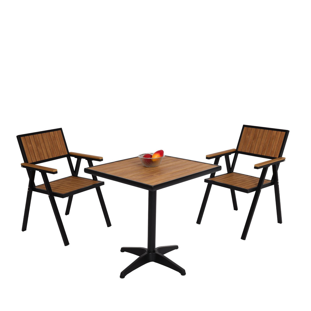 GARTENSTUHL+GARTENTISCH Schwarz, Braun - Schwarz/Braun, Kunststoff - MCW