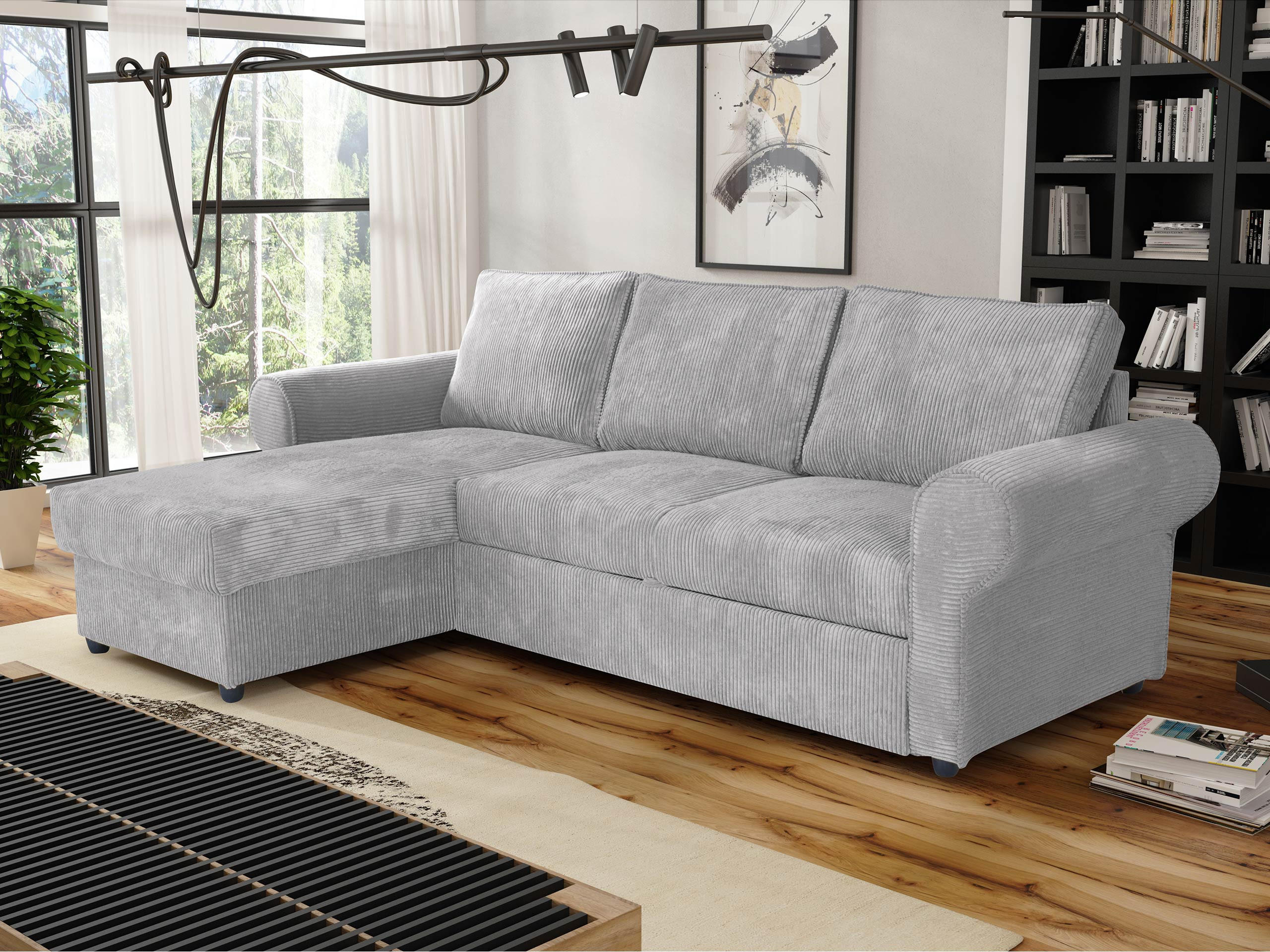 ECKSOFA Monaco Cord - Hellgrau/Schwarz, Holz/Textil (246/155cm) - MIRJAN24