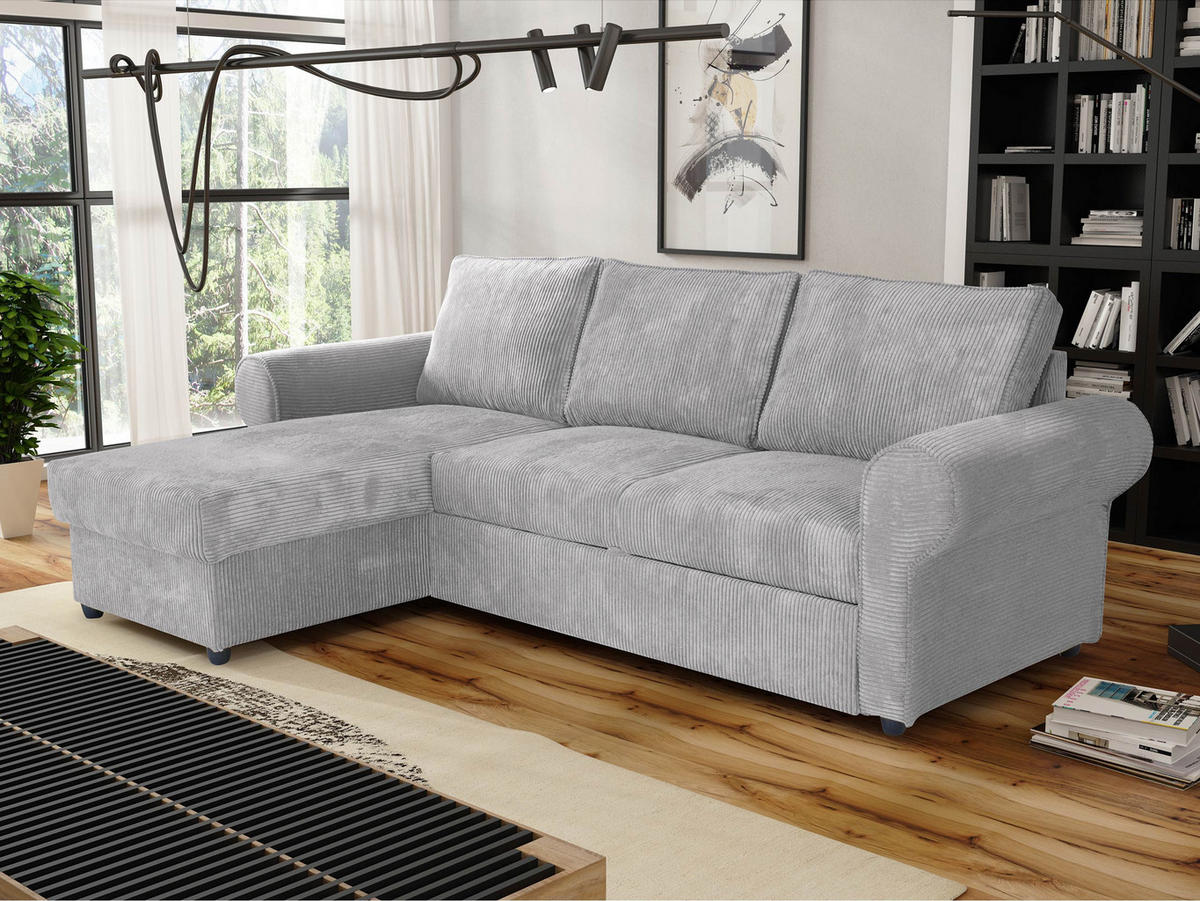 ECKSOFA Monaco Cord - Hellgrau/Schwarz, Holz/Textil (246/155cm) - MIRJAN24